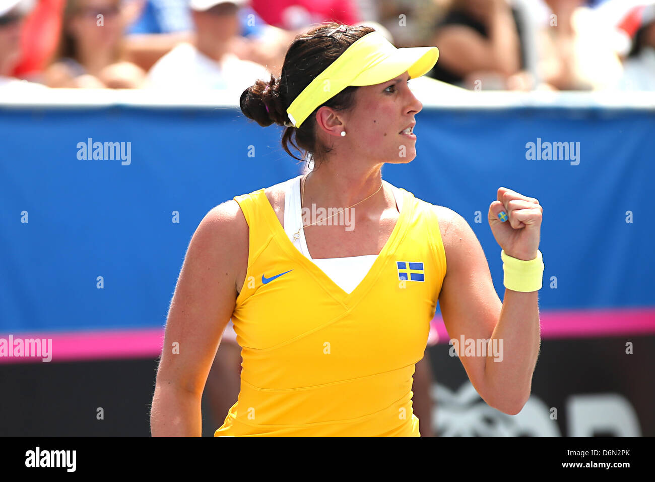 Delray Beach, Florida, USA. 20 avril, 2013. Sofia Arvidsson de Suède réagit lors de la Fed Cup contre USA à Delray Beach en Floride Banque D'Images