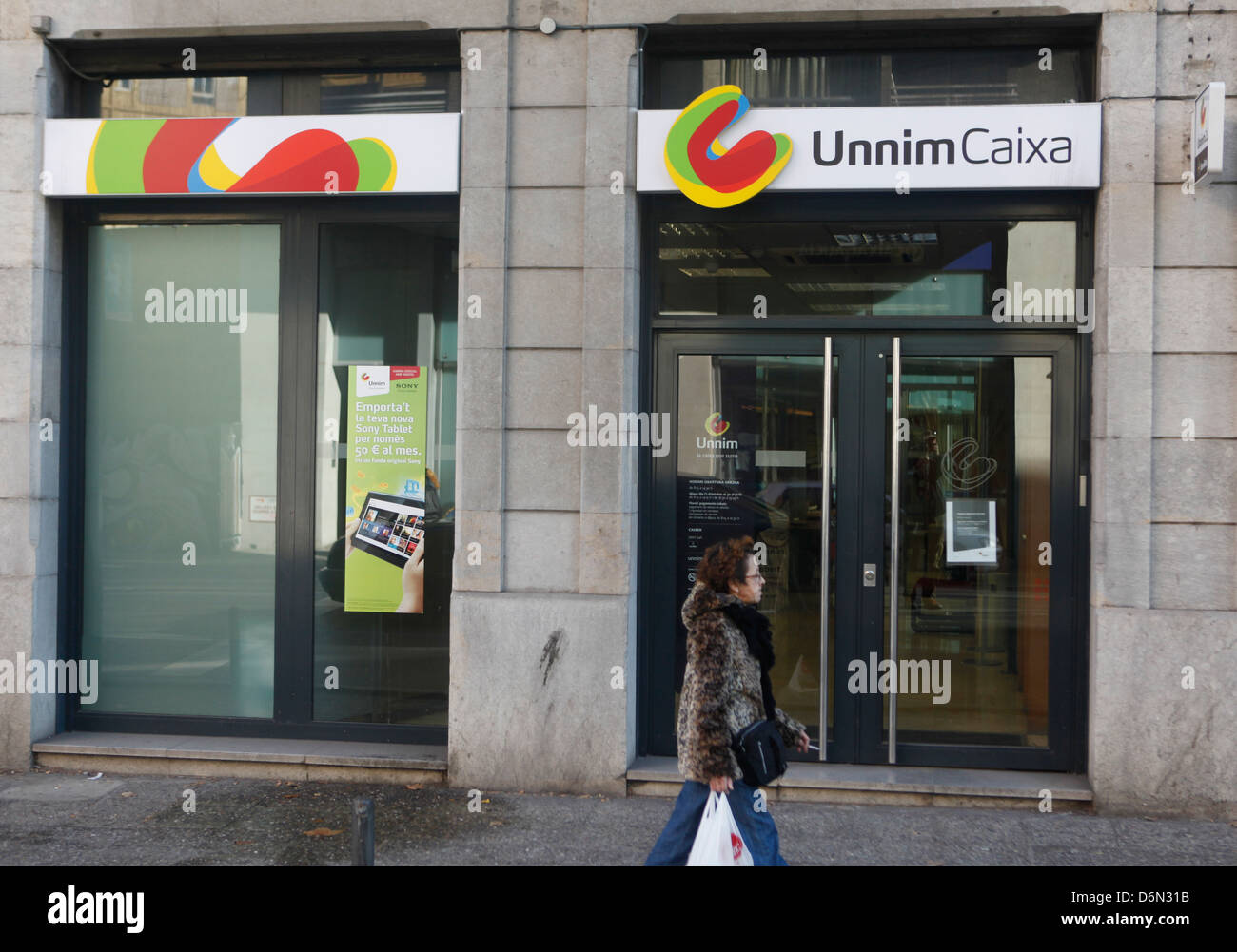Barcelone, Espagne, banque Sparkasse UnnimCaixa Banque D'Images