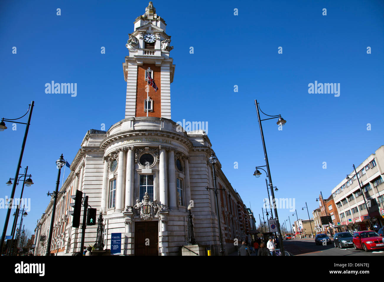 Tour de l'horloge de la Mairie de Lambeth à Brixton - London UK Banque D'Images