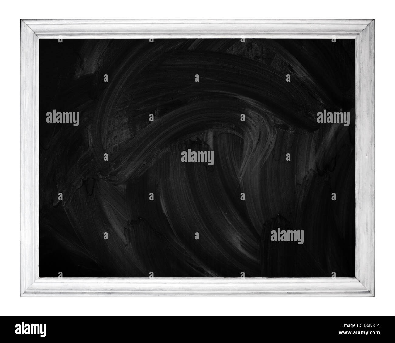Tableau vide noir dans cadre en bois blanc isolated on white Banque D'Images