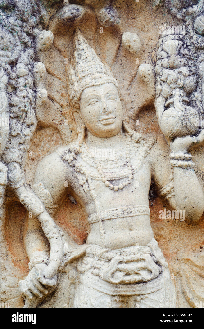 Cobra King guard, pierre Ratnaprasada, Anuradhapura, UNESCO World Heritage Site, Sri Lanka, Asie Banque D'Images