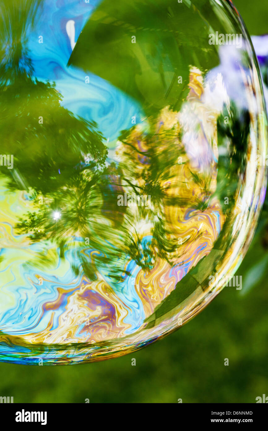 Berlin, Allemagne, la réflexion des plantes dans une bulle de savon Banque D'Images