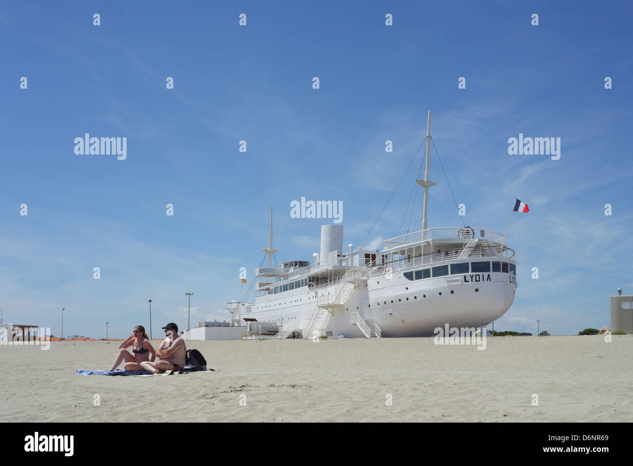Le Barcarès, France, le navire Lydia on beach Banque D'Images