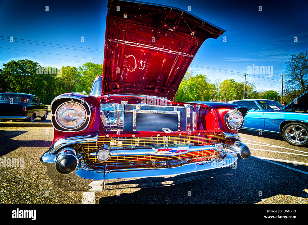 Antique rouge voiture Chevrolet au salon de l'automobile. Banque D'Images