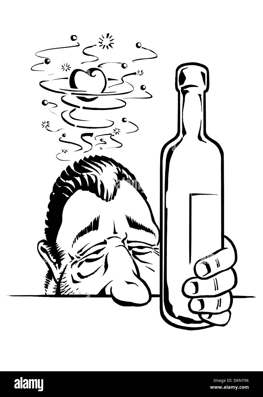 Drôle illustration intoxication noir et blanc Banque D'Images