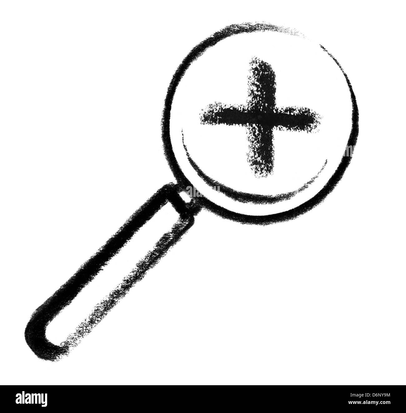 Crayon-croquis illustration d'une loupe avec plus mark dans c Banque D'Images
