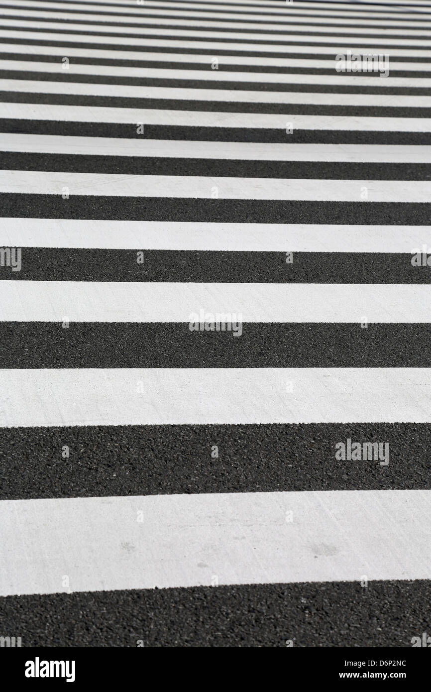 Les lignes noires et blanches d'un passage pour piétons zebra japonais à Ginza, Tokyo, Japon Banque D'Images