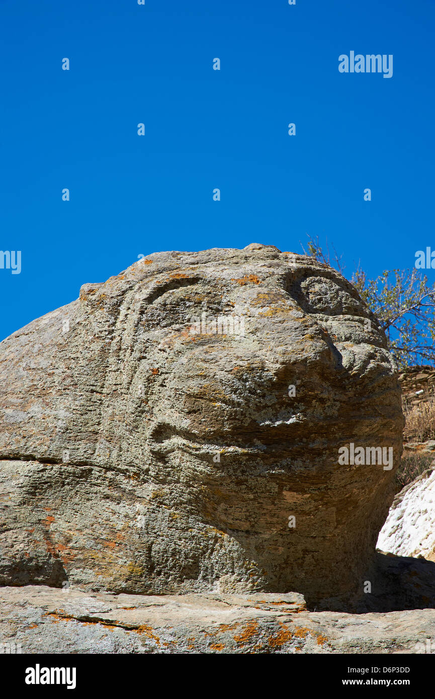 L'ancien Lion de Kéa, une des plus anciennes sculptures en Grèce, Ioulis (Khora), l'île de Kéa, Cyclades, îles grecques, Grèce Banque D'Images