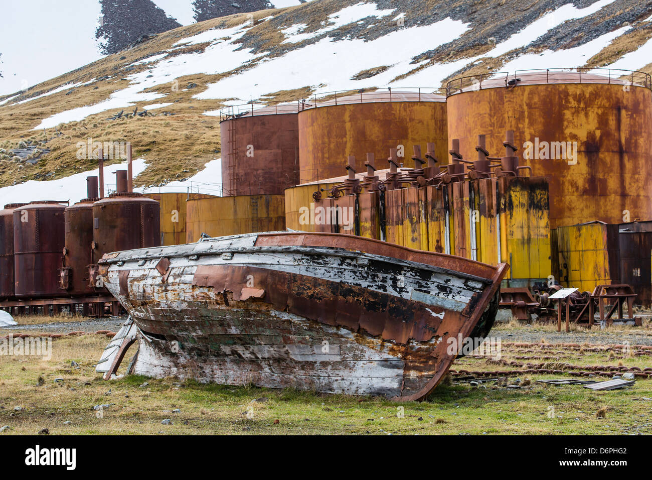 L'abandonné Grytviken Station baleinière, la Géorgie du Sud, Sud de l'océan Atlantique, les régions polaires Banque D'Images