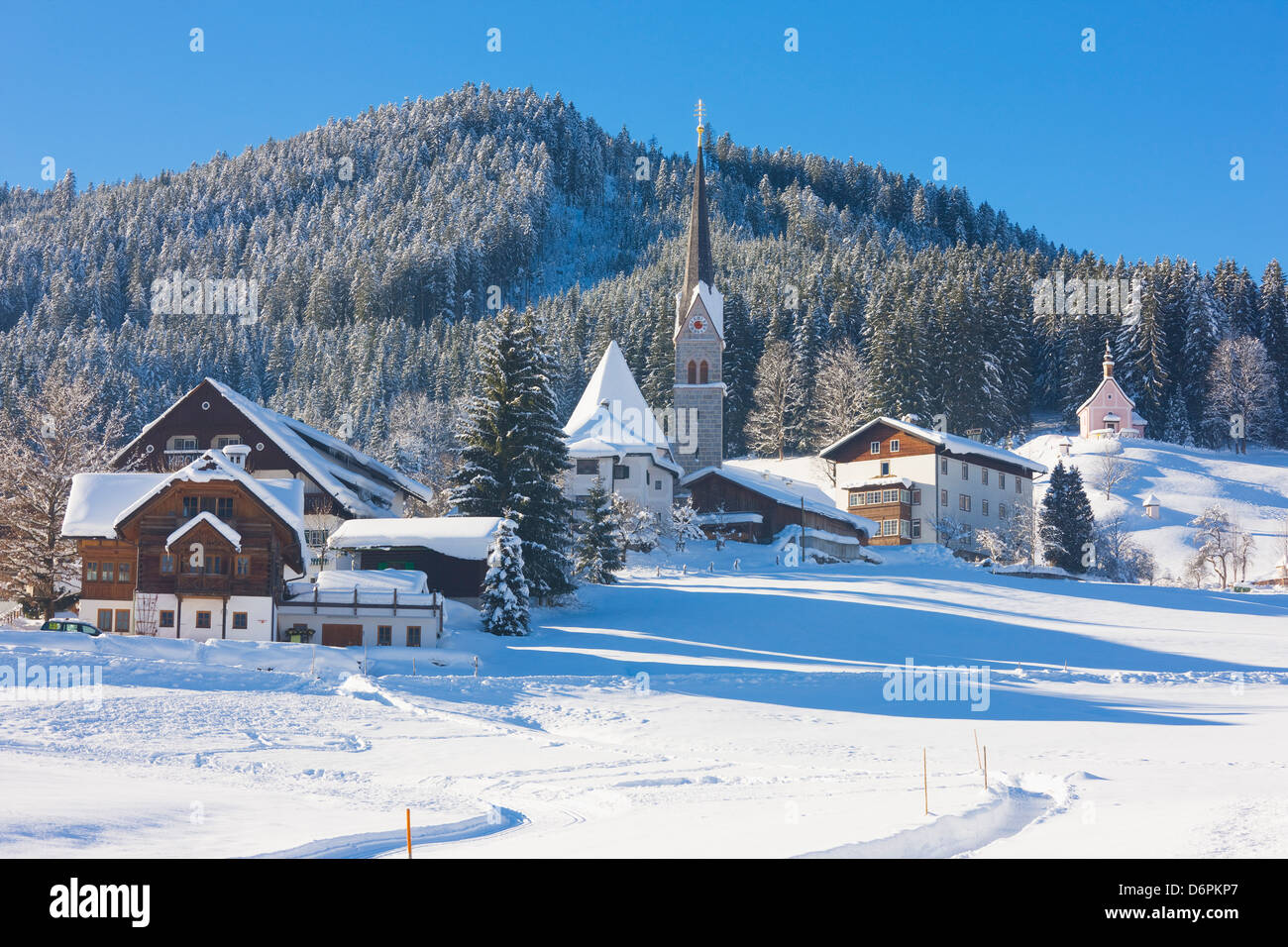 Gosau en hiver, Gosau, Salzkammergut, Autriche, Europe Banque D'Images