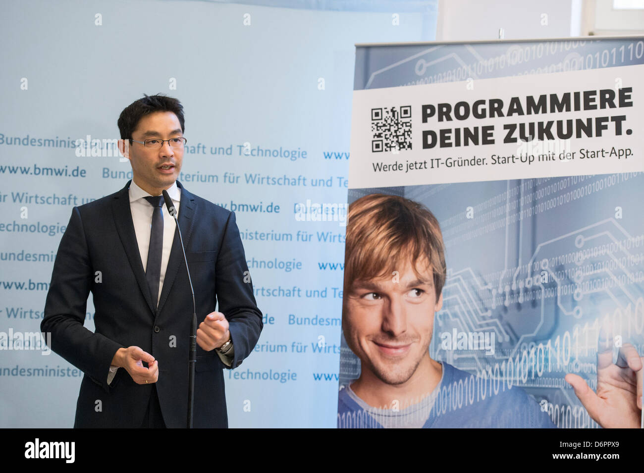 Berlin, Allemagne. 22 avril, 2013. Ministre fédéral de l'économie, Philipp Rösler a tenu un discours à l'Offensive 'Start-up', qui a eu lieu au Ministère fédéral de l'économie et de la technologie. Crédits : Crédit : Gonçalo Silva/Alamy Live News. Banque D'Images