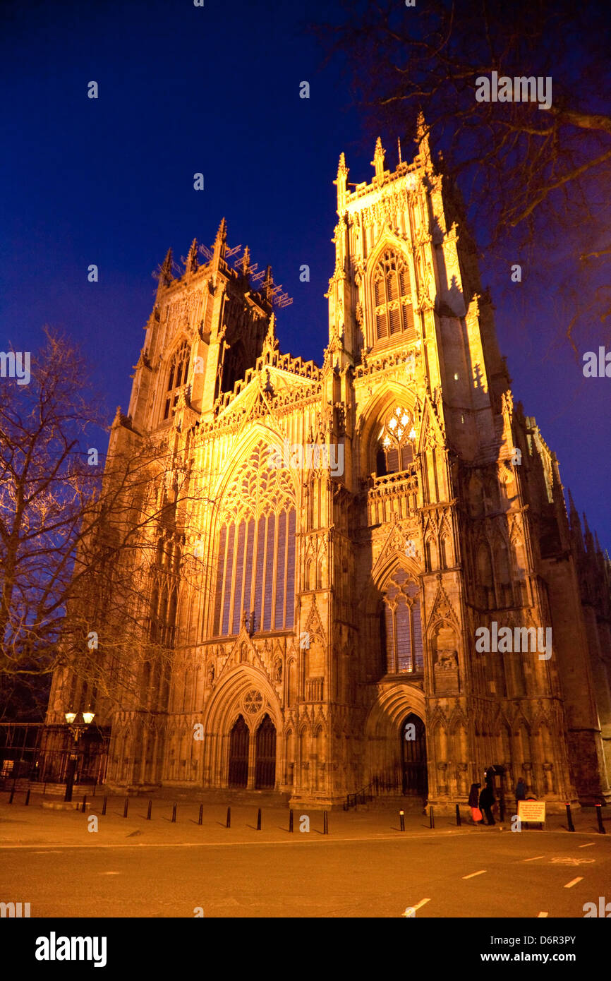 La cathédrale York Minster, éclairé la nuit, York, UK Banque D'Images