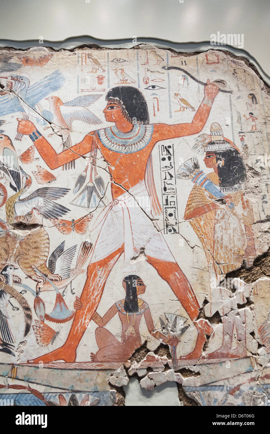 Royaume-uni, Angleterre, Londres, British Museum, chambre égyptienne, Tombe Chapelle de Nebamun, peinture de Nebamun dans les marais de chasse Banque D'Images