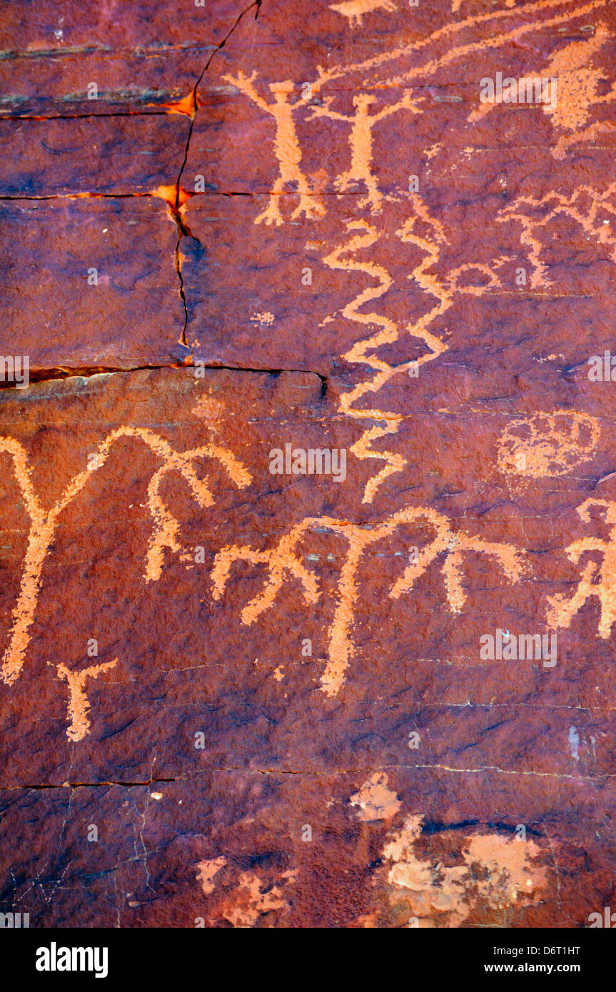 Atlatl Rock pétroglyphes, Vallée de Feu Park Banque D'Images