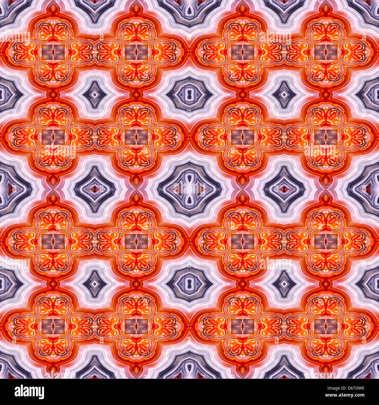 Motif symétrique fait à partir de l'image répétée de tranche polie de Ocean Jasper (opaque, forme à grain fin de calcédoine) Banque D'Images