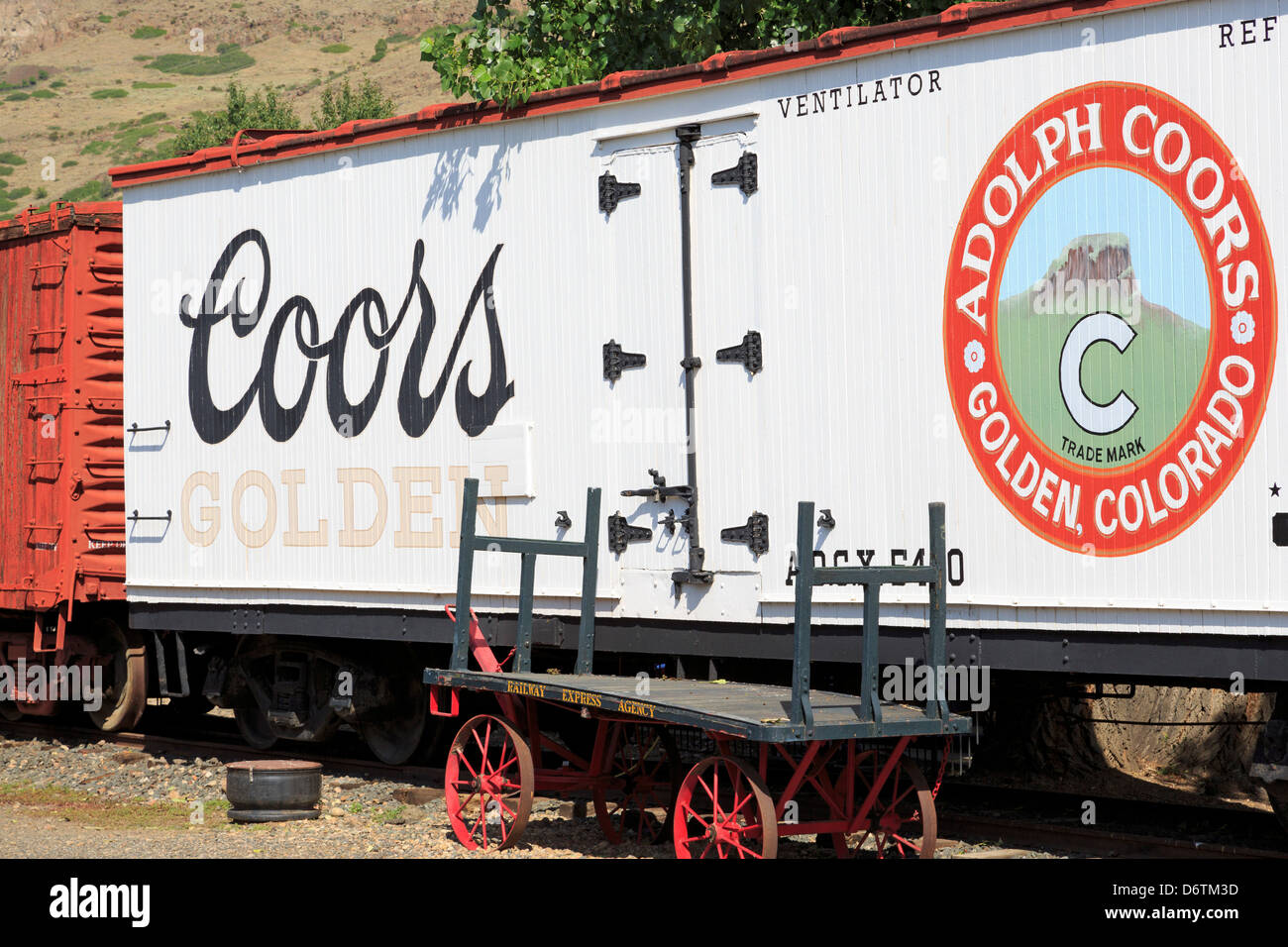 USA, Colorado, Golden, Coors Beer transport au Colorado Railroad Museum Banque D'Images