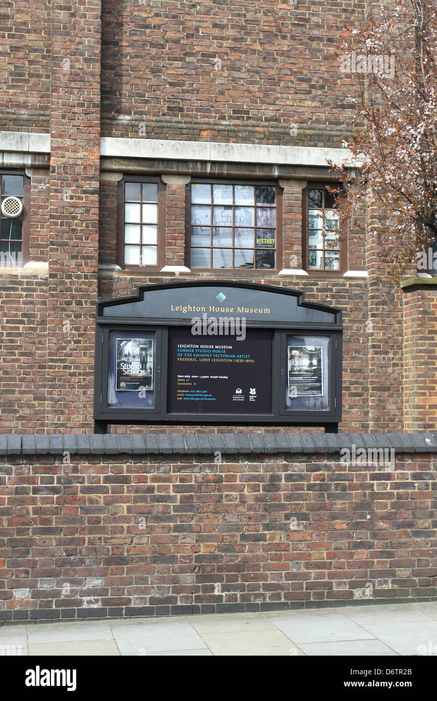 Leighton House Museum sign Kensington Londres UK Avril 2013 Banque D'Images