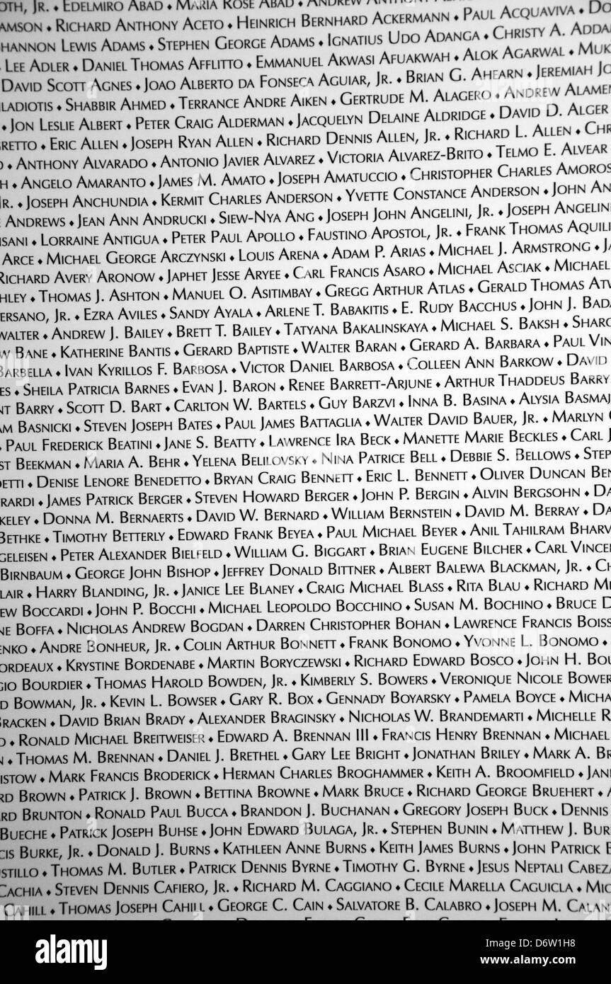 Noms des morts dans l'9/11 Tribute Center à New York City, USA Banque D'Images