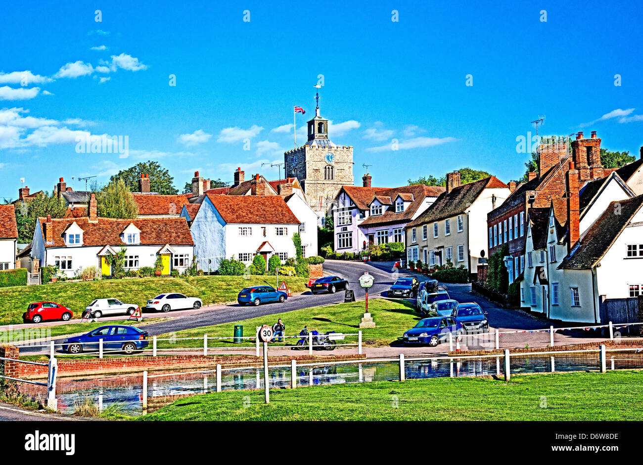 Village vert dans Finchingfiel avec Essex, St. John's Church Banque D'Images