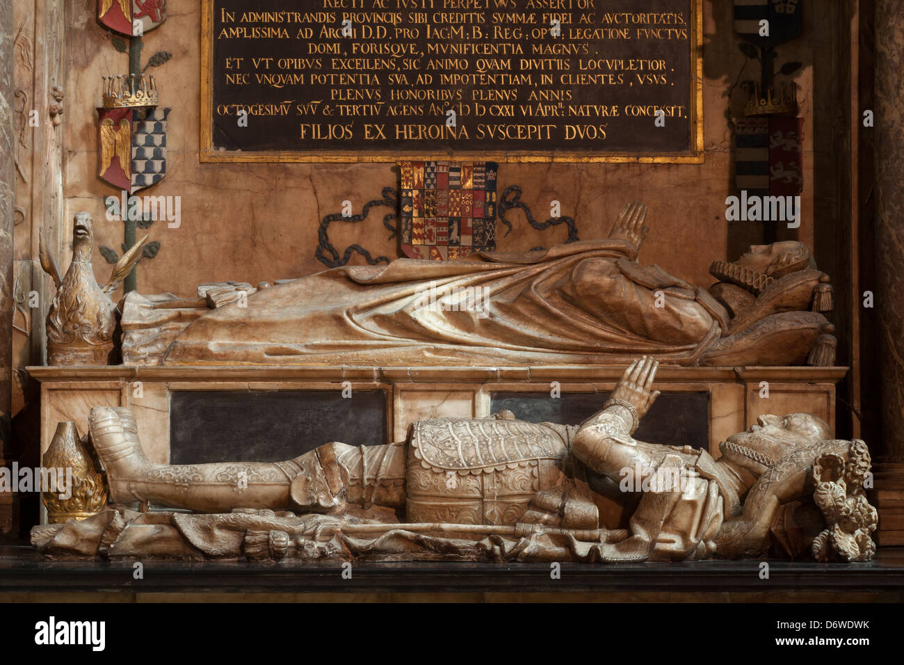 Des effigies de Lady Catherine Grey et Edward Seymour, 1 comte d'Hertford (1539-1621), la cathédrale de Salisbury, Wiltshire, Angleterre Banque D'Images