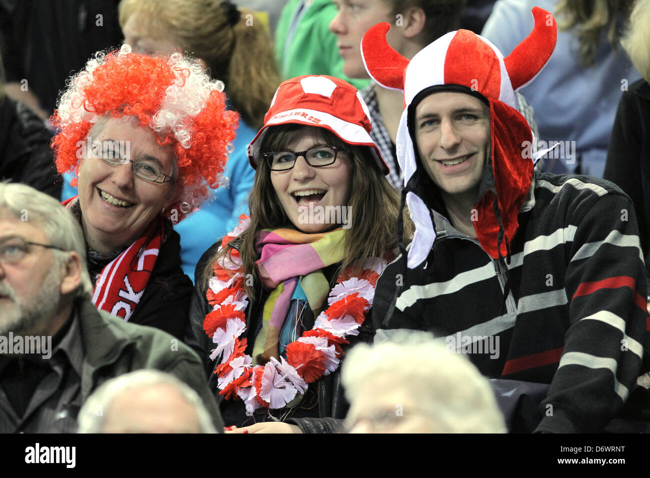 Flensburg, Allemagne, fans danois lors d'un match international de Handball Banque D'Images