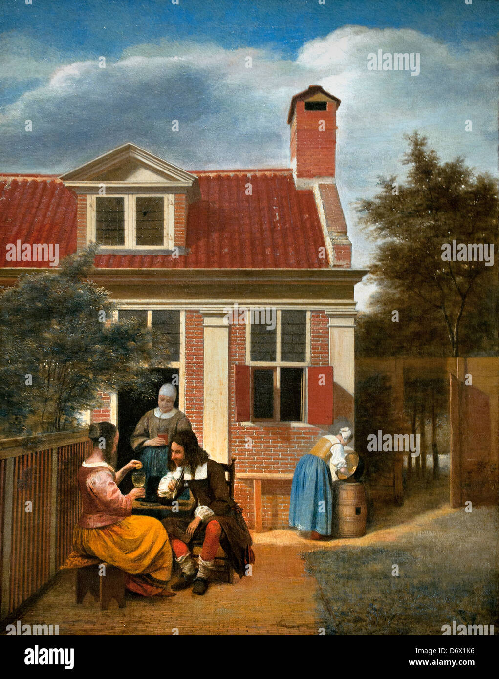 Une fête à la place derrière une maison 1663 Pieter de Hooch 1629 - 1684 Pays-Bas Néerlandais Banque D'Images