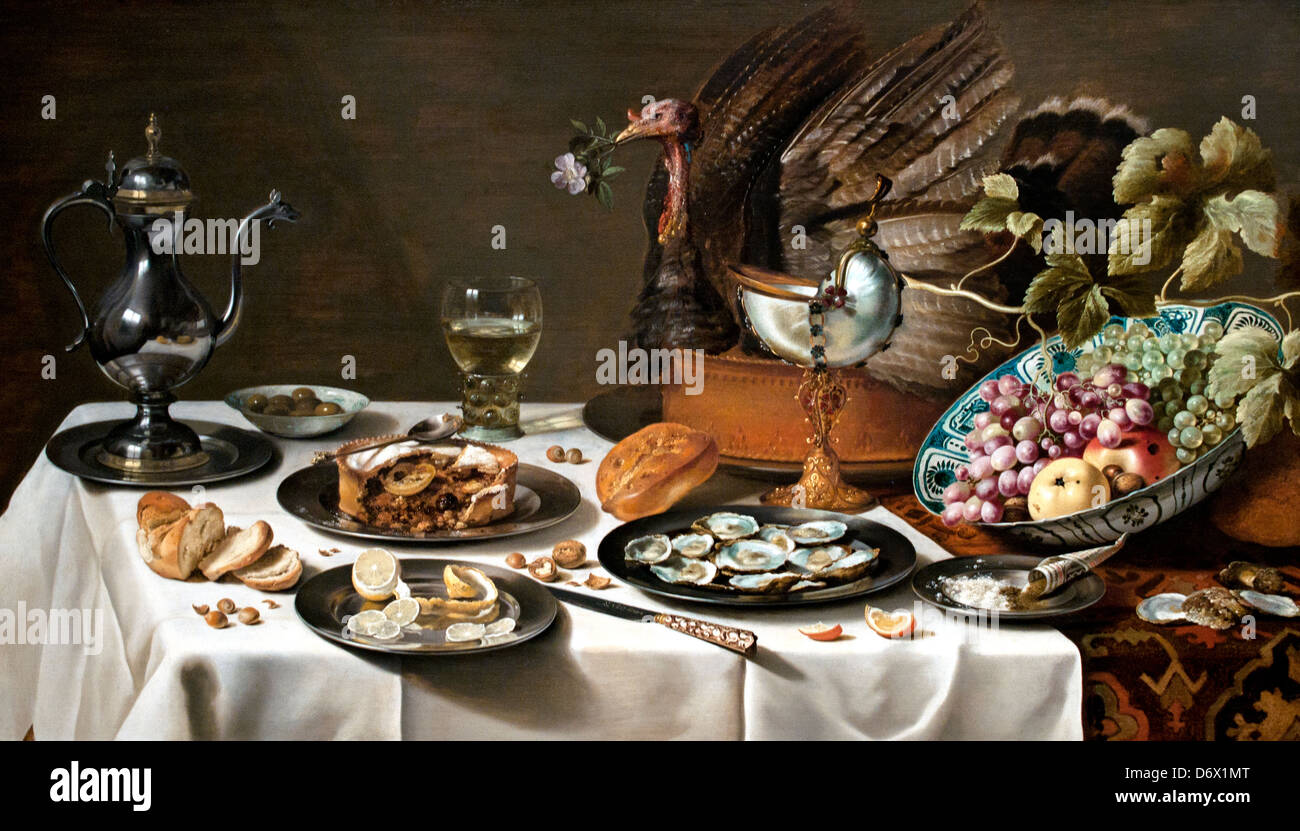 Vivent encore avec le pâté de dinde 1627 Pays-Bas néerlandais Pieter Claesz Banque D'Images