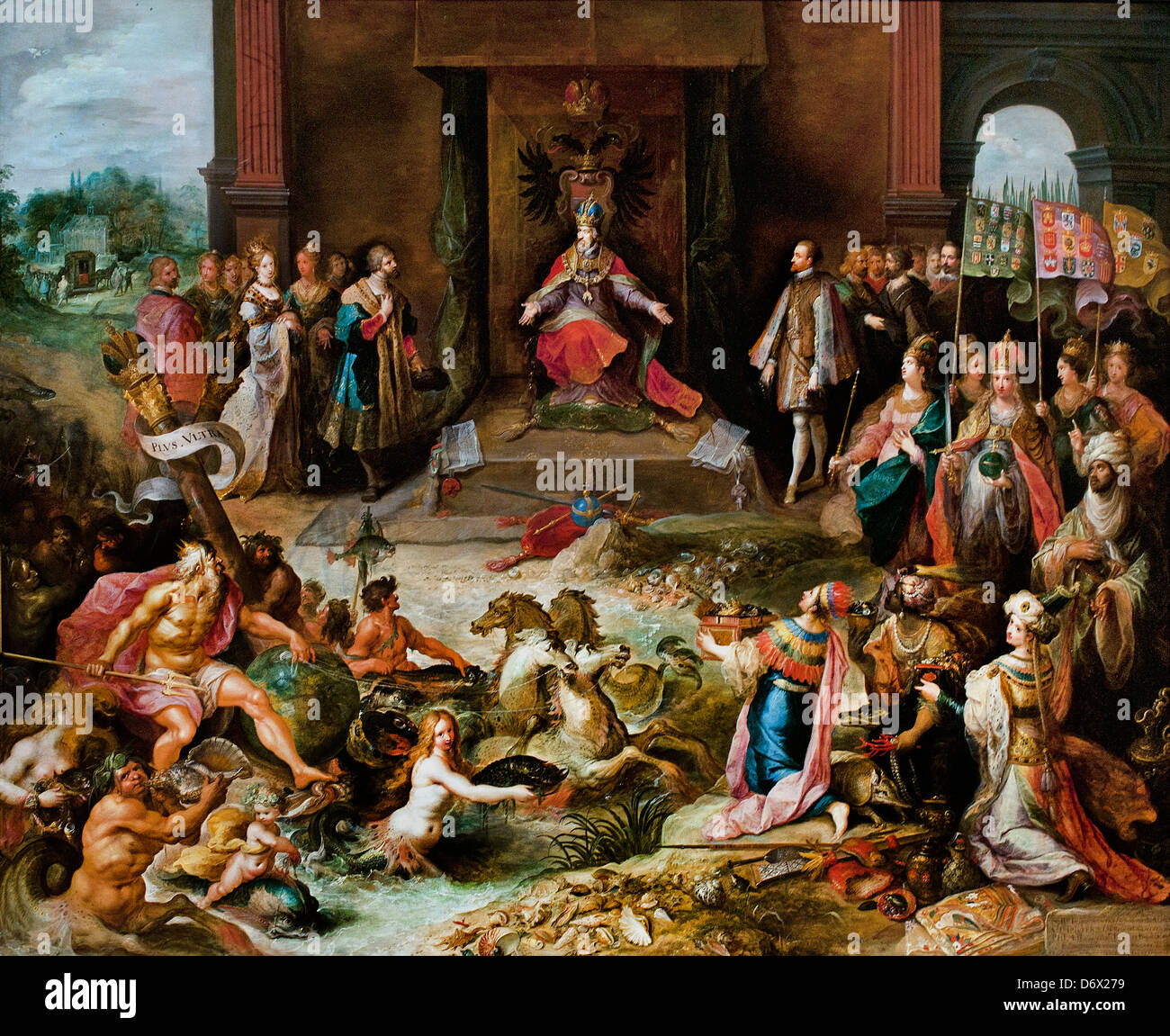 Allégorie de l'abdication de l'Empereur Charles V Saint Empire Romain 1630 Belgique belge Frans Franken Banque D'Images Allégorie de l'abdication de l'Empereur Charles V Saint Empire Romain 1630 Belgique belge Frans Franken Banque D'Images