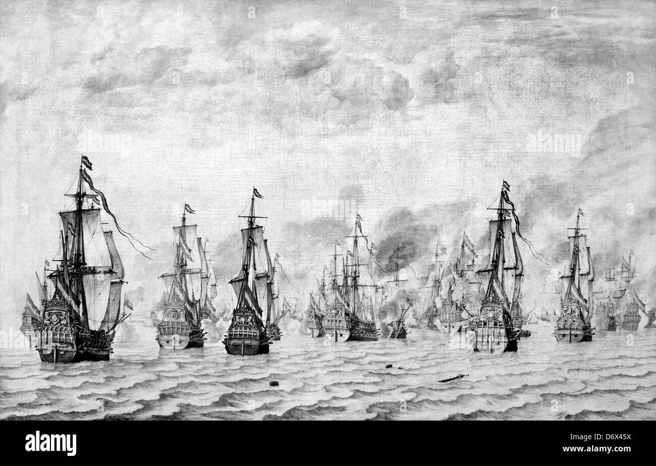 Bataille de Terheide 1657 Willem van de Velde 1611-1693 Commandant naval Maerten Harpetsz Tromp quatre-vingts ans, Guerre, espagnol, néerlandais, pays-Bas, Banque D'Images