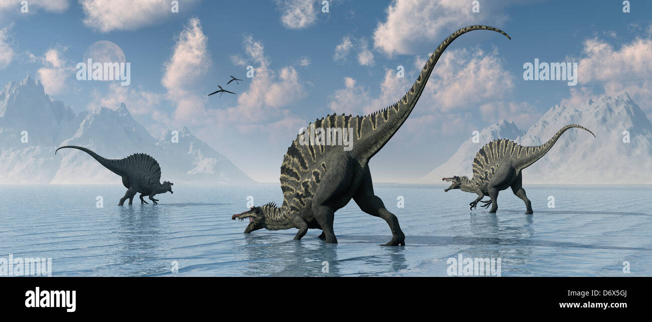 Dinosaures Spinosaurus la pêche. Banque D'Images