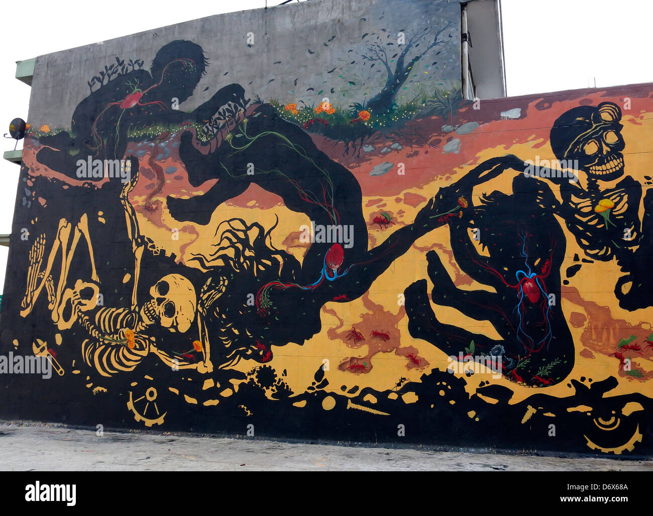 Street art politique murale sur side à Bogota, Colombie. Banque D'Images