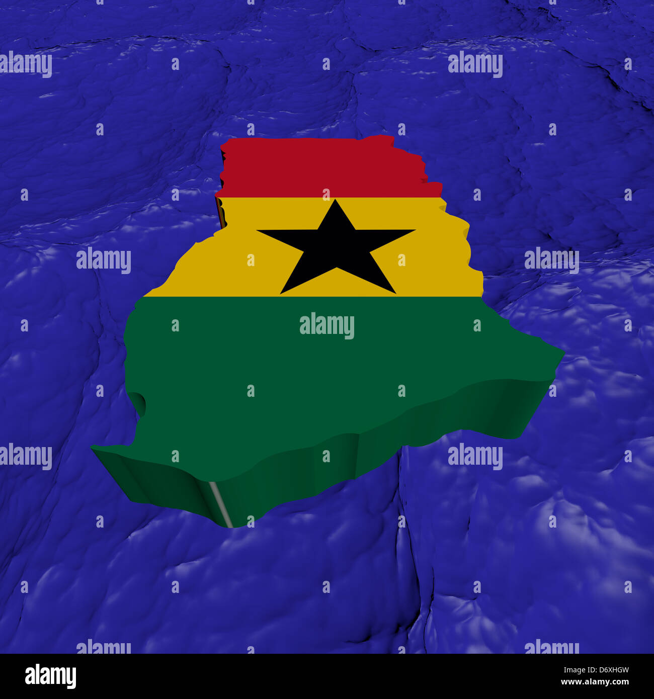 Ghana carte drapeau dans l'océan abstrait illustration Banque D'Images