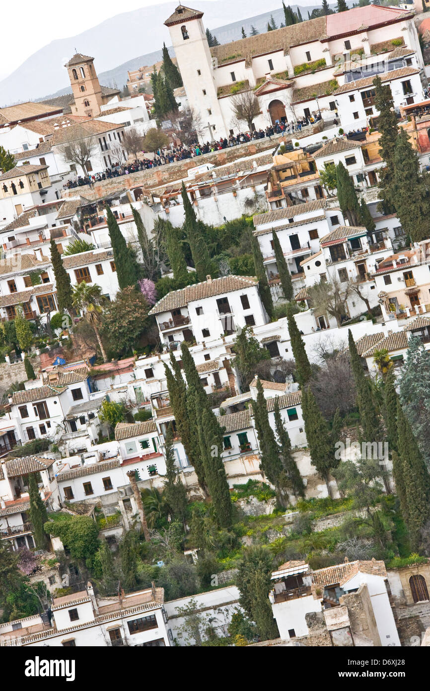 L'ensemble du panorama Albayzin Albaicin mauresque ancien quartier médiéval et site du patrimoine mondial de l'Granada Andalousie Espagne Banque D'Images