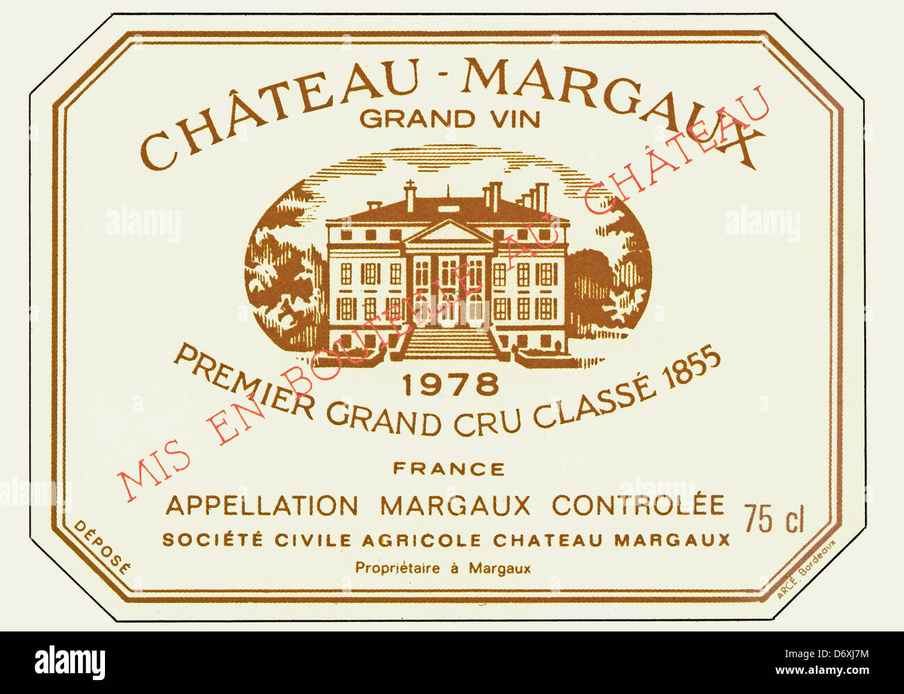 Etiquette Bouteille De Vin Chateau Margaux Premier Grand Cru Classe 1978 Vin Rouge Bordeaux Gironde France Photo Stock Alamy