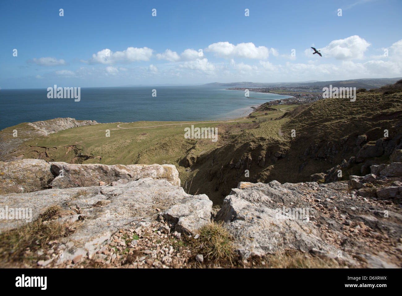Le sentier du littoral du pays de Galles dans le Nord du Pays de Galles. La côte est de Little Orme, surplombant la baie et Ange Chwarel Carrière. Banque D'Images