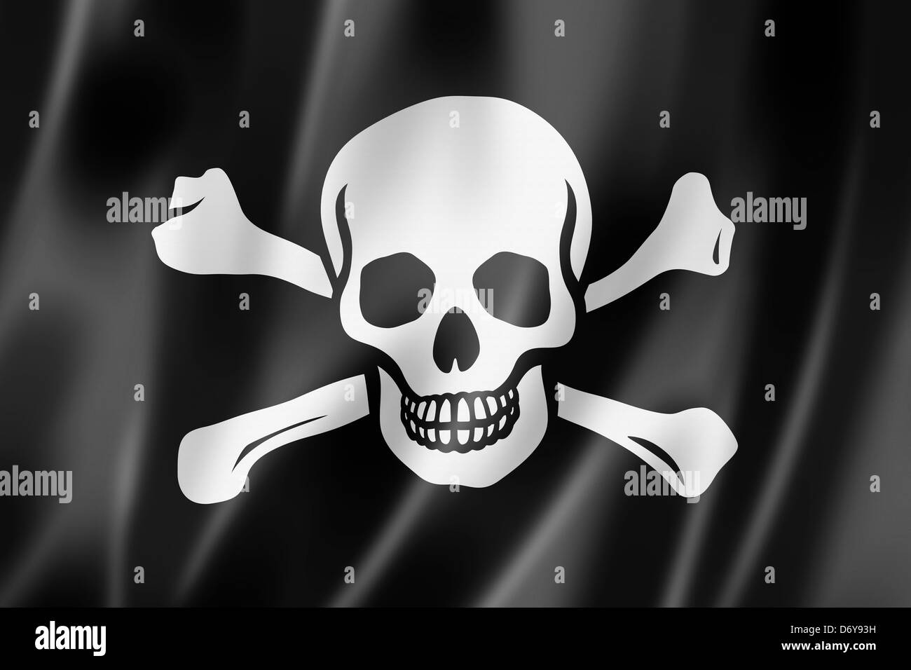 Drapeau pirate, le Jolly Roger, le rendu en trois dimensions, finition satinée Banque D'Images