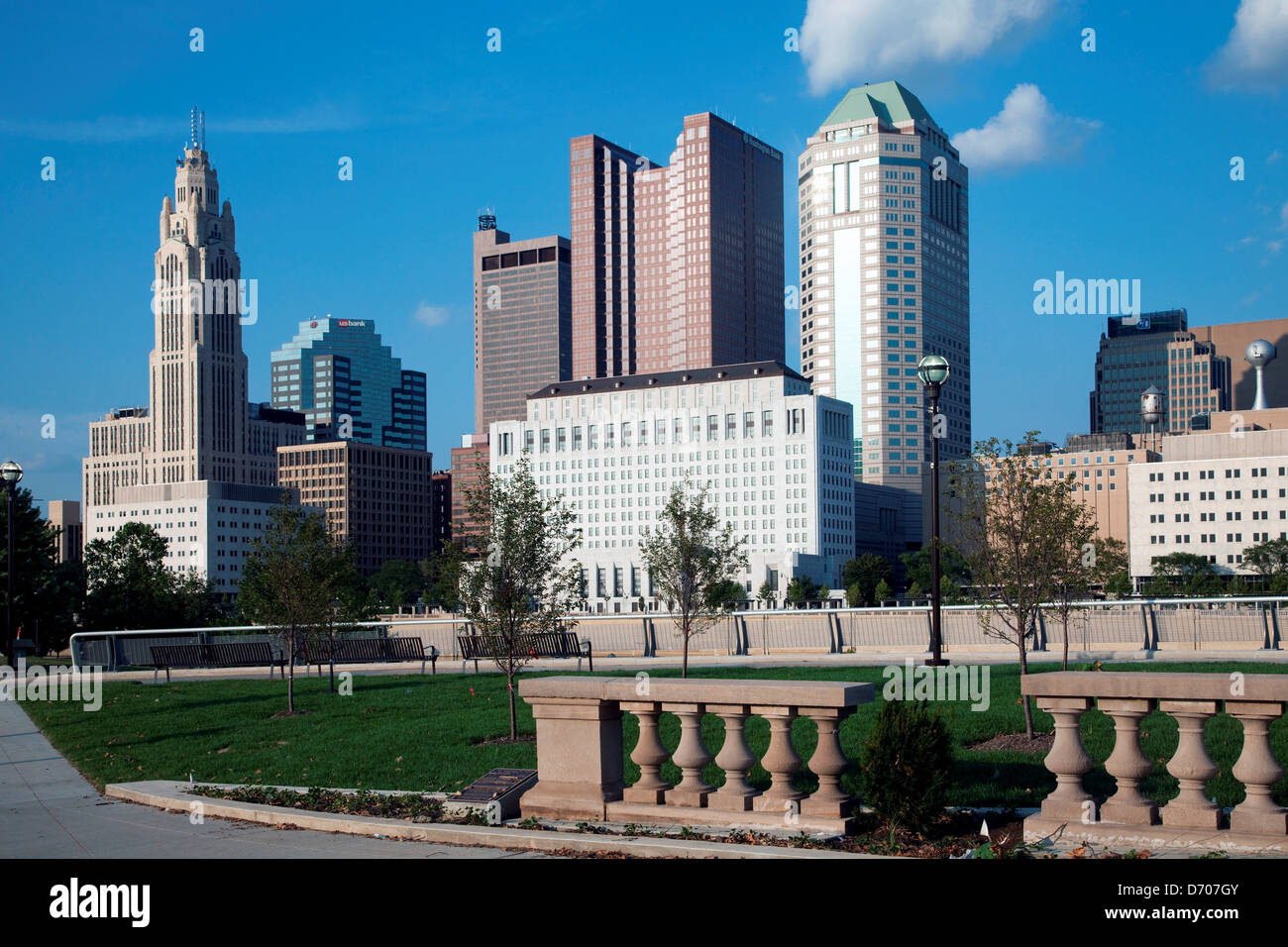 Le centre-ville de Columbus, Ohio à partir de Gênes Park Banque D'Images