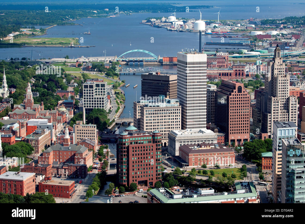 Vue aérienne de centre-ville de Providence, Rhode Island avec la Providence, dans l'arrière-plan Banque D'Images