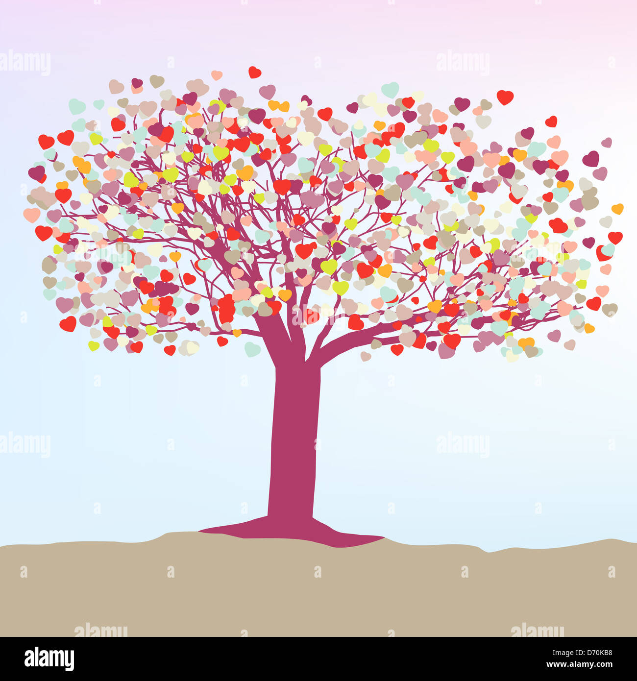 Arbre généalogique romantique avec des coeurs carte template Banque D'Images