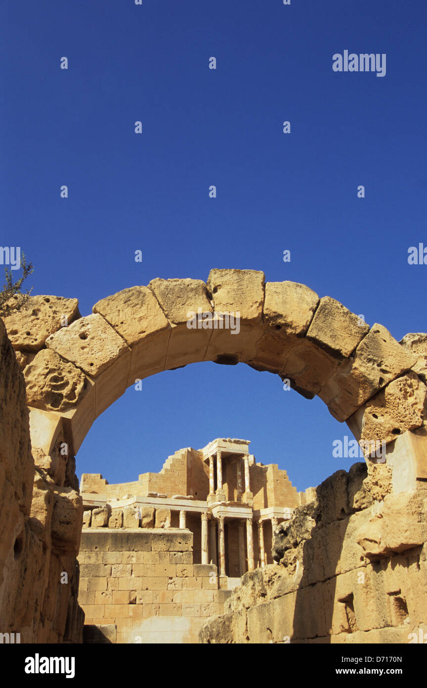 La Libye, près de Tripoli, Sabratha, Théâtre Romain (2e siècle), Banque D'Images