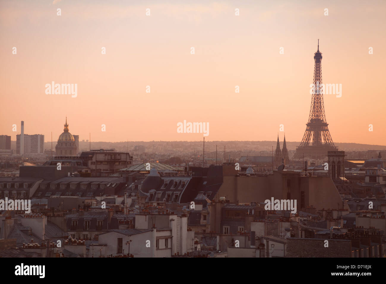 Paris vue panoramique au coucher du soleil, de la tour Eiffel Banque D'Images