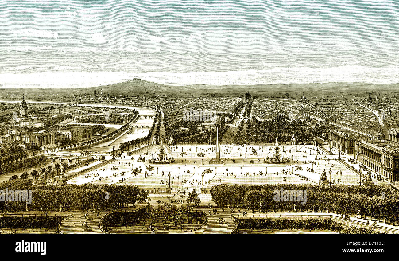 Dessin de paysage urbain historique, Paris, 19e siècle, Paris, France, Europe, Banque D'Images
