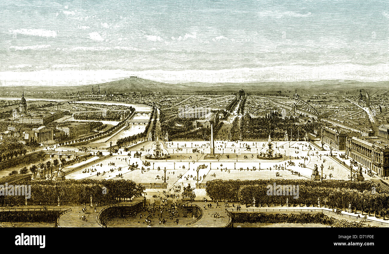 Dessin de paysage urbain historique, Paris, 19e siècle, Paris