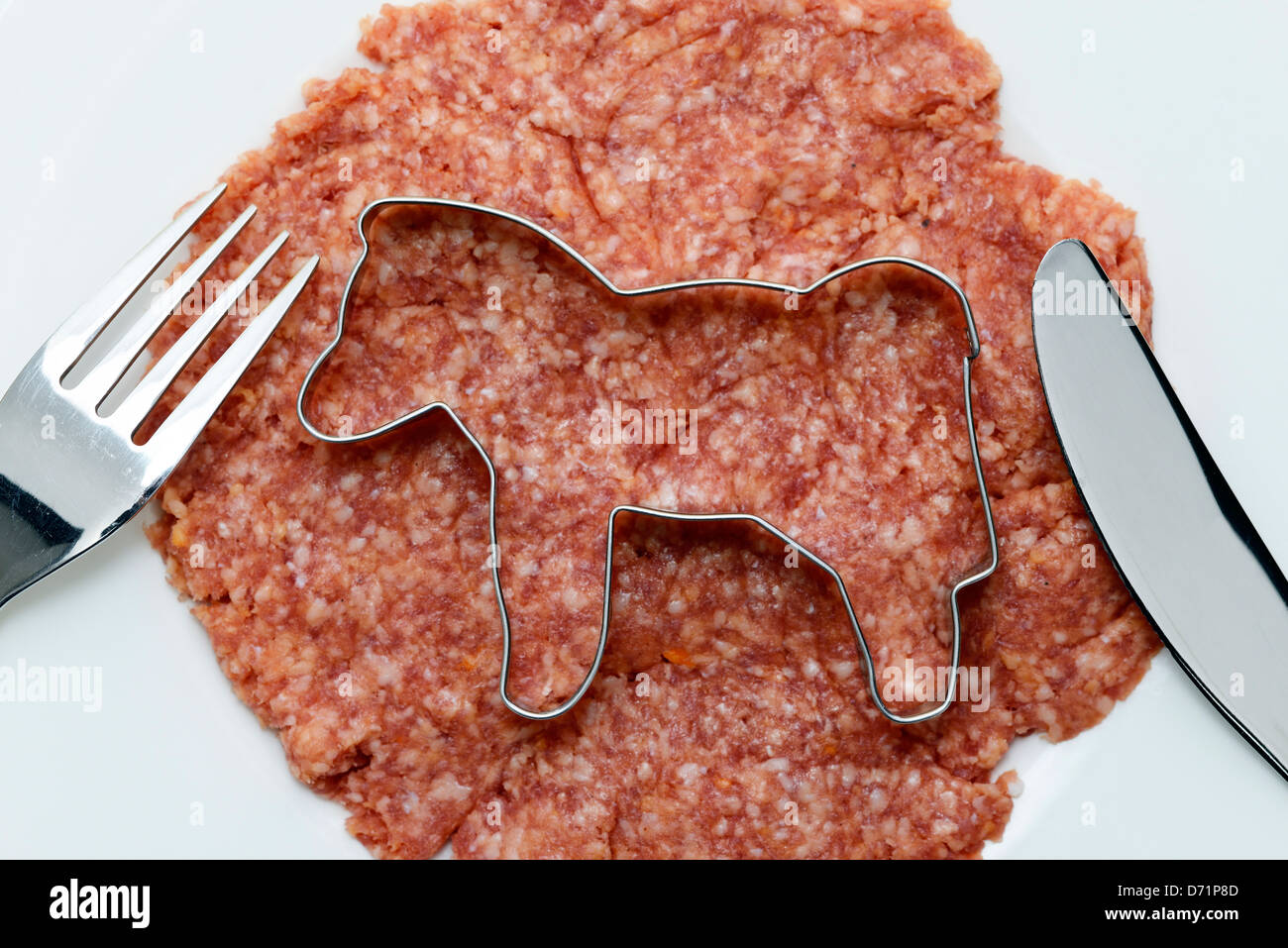 Avec de la viande de cheval dans Ausstecher forme symbolique, la viande de cheval photo-scandal Banque D'Images