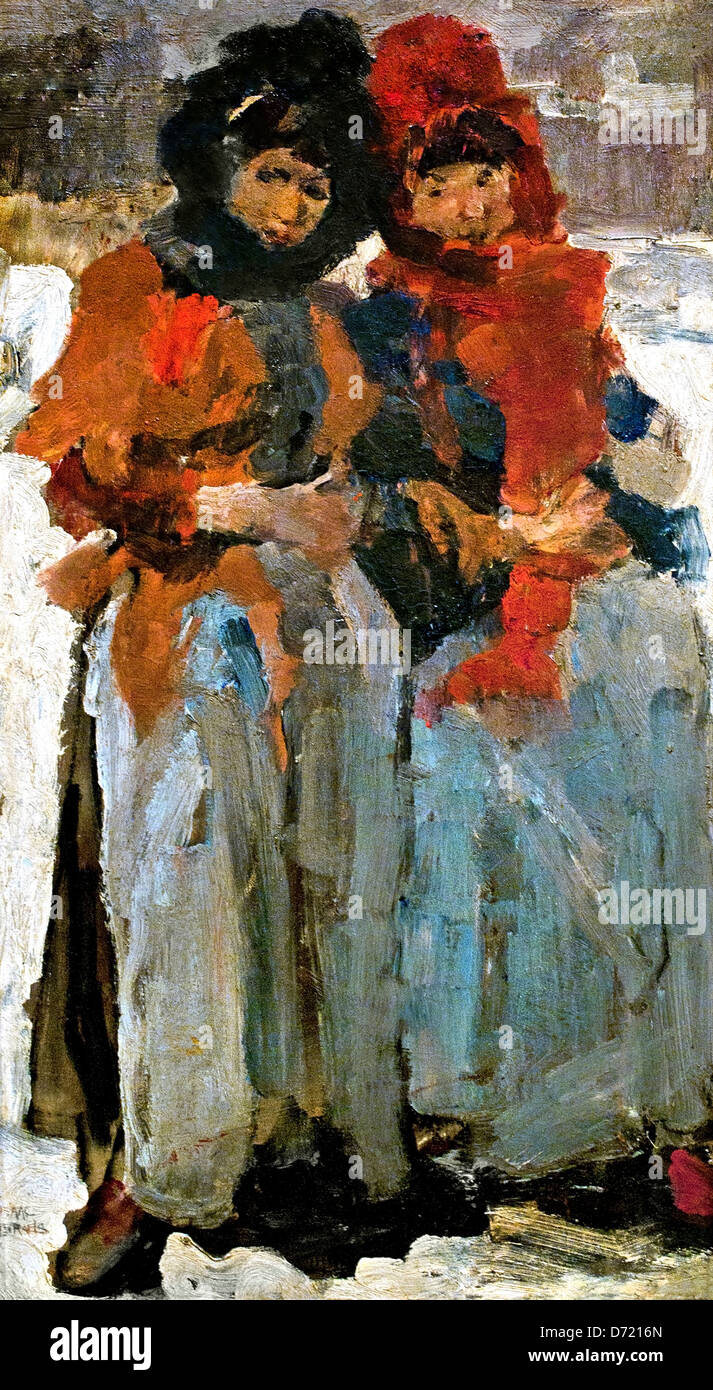 Deux jeunes femmes dans la neige 1890 Theo van Doesburg 1865 - 1934 Pays-Bas Néerlandais Banque D'Images