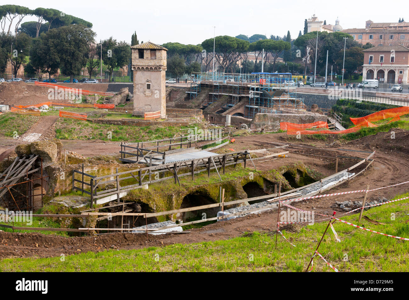 Le Circus Maximus de Rome, l'emplacement pour les courses de chars et d'autres sports dans la Rome Ancienne Banque D'Images