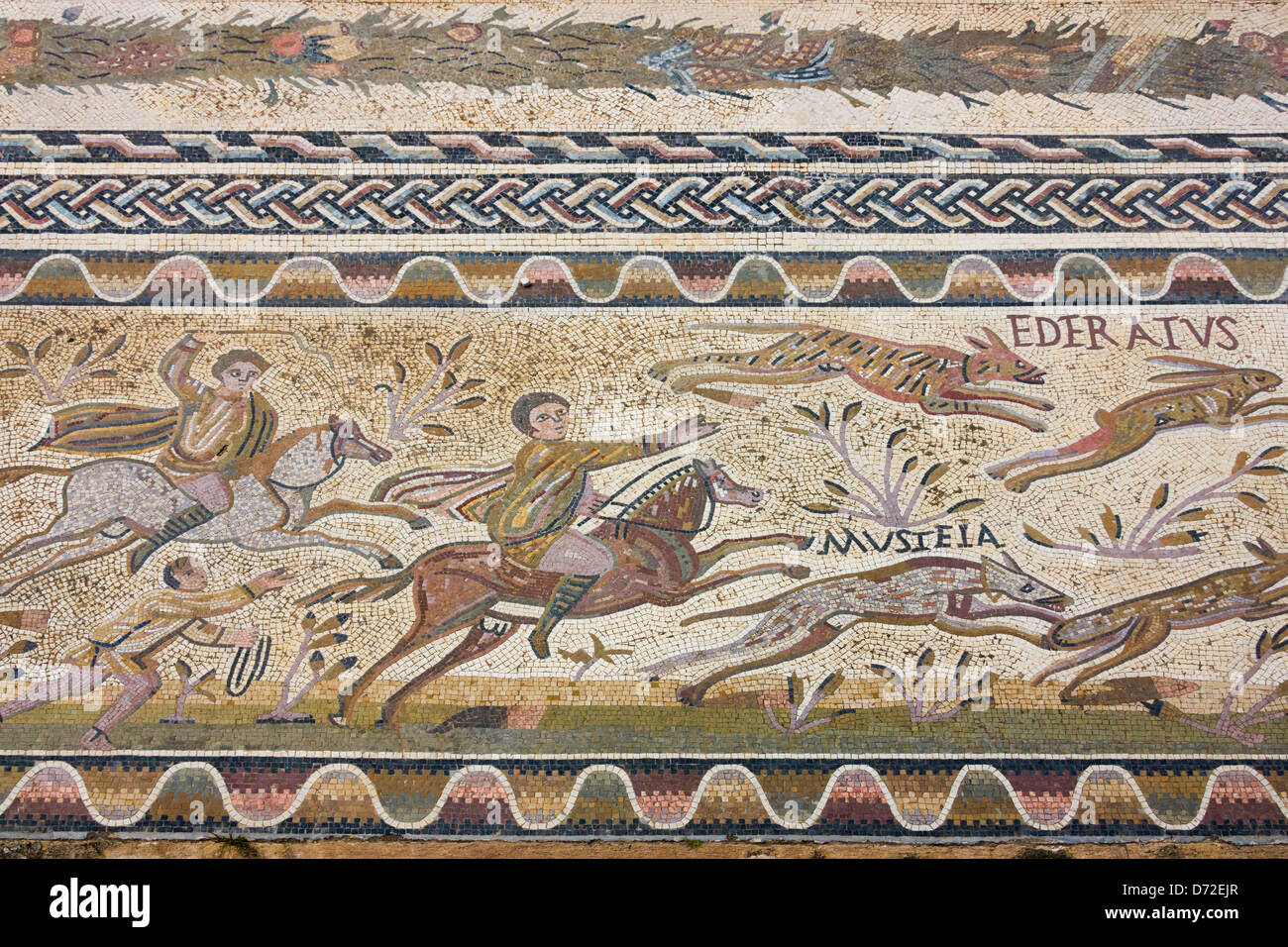 La peinture à la mosaïque ruines romaines de Uthina, Tunisie Banque D'Images