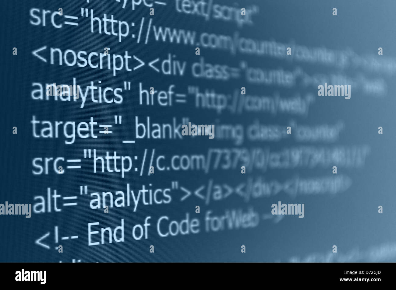 Gros plan du site Web Code sur l'écran LED de l'ordinateur Banque D'Images