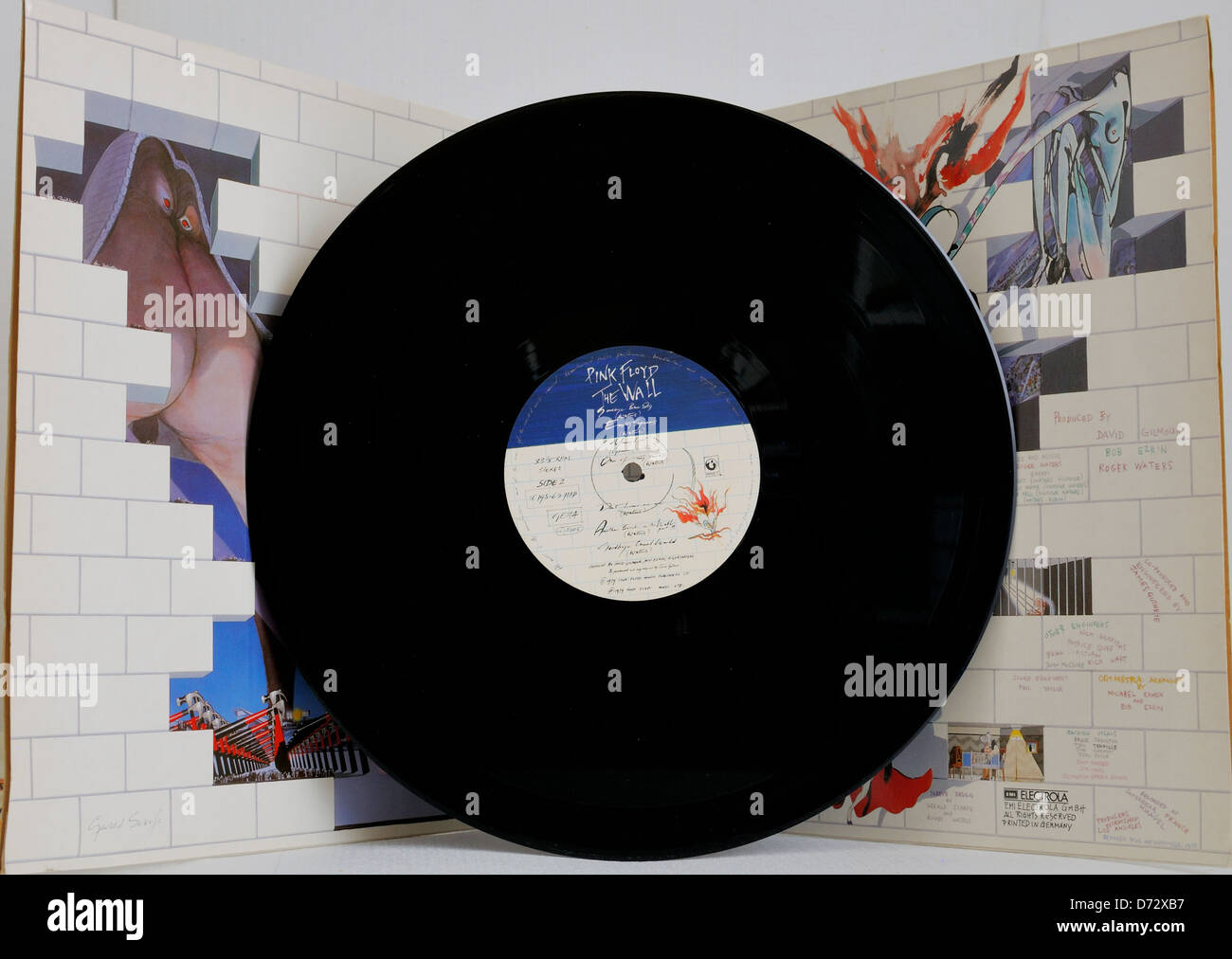 PINK FLOYD - The Wall (LP Vinyle)  + couvercle blanc à Londres 30.09.1979 Enregistrement EMI Electrola GmbH Imprimé en Allemagne - Test pres Banque D'Images