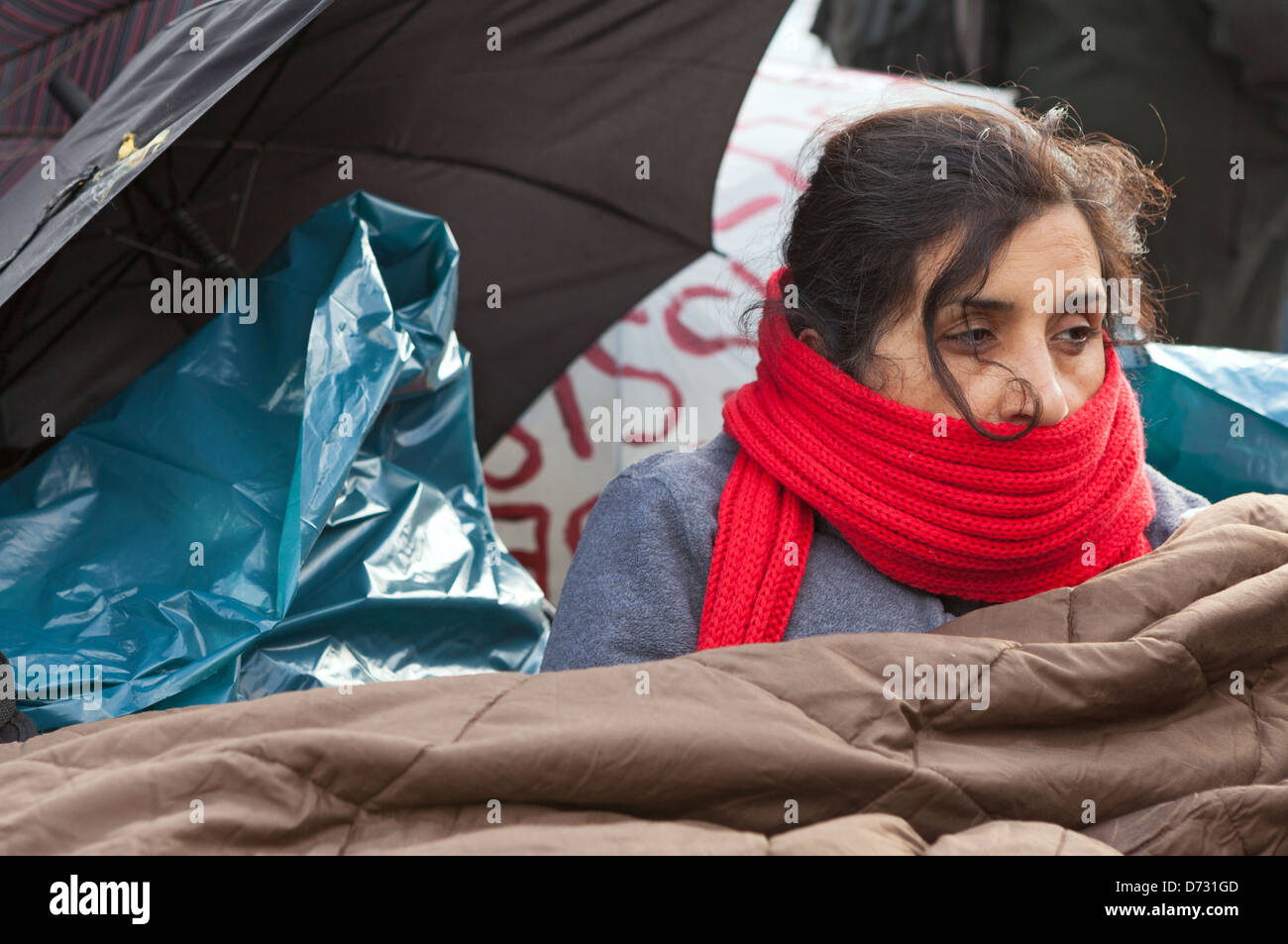 Berlin, Allemagne, la grève de la faim des réfugiés devant la porte de Brandebourg Banque D'Images